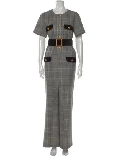 Pre-owned Gucci 2019 Plaid Print Jumpsuit In Gray