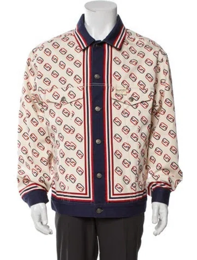 Pre-owned Gucci 2019 Sylvie Web Accent Trucker Jacket In Neutral