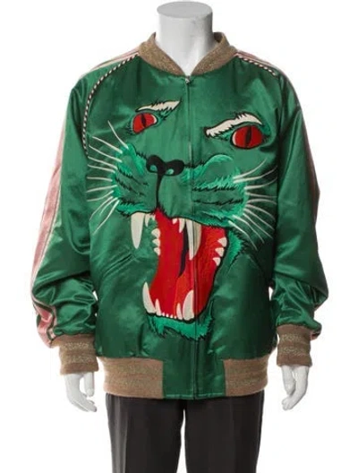 Pre-owned Gucci 2019 Tiger Head Accent Bomber Jacket In Green