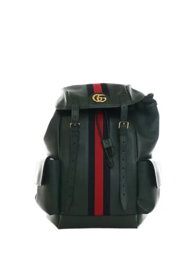 Pre-owned Gucci 2019-2020 Large Calfskin Web Ophidia Backpack In Green
