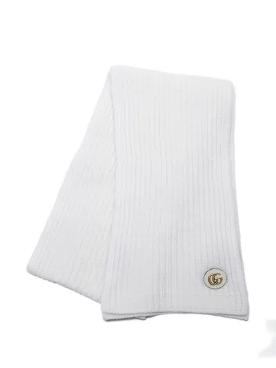 Pre-owned Gucci 2020-2025 Double G-plaque Scarf In White