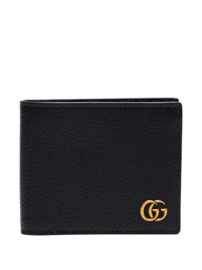 Pre-owned Gucci 2020-2025 Gg Logo-plaque Leather Wallet In Black