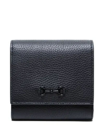 Pre-owned Gucci 2020-2025 Horse-bit Leather Wallet In Black