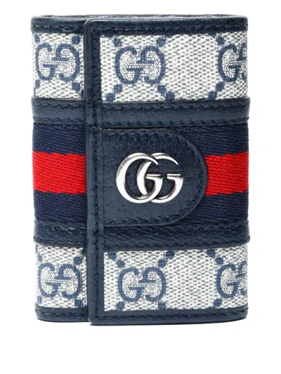 Pre-owned Gucci 2020-2025 Ophedia Logo Stripe Keyholder In Neutral