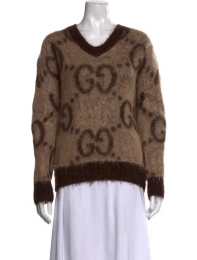 Pre-owned Gucci 2020 Gg Mohair V-neck Sweater In Brown
