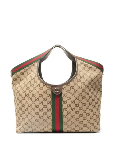Pre-owned Gucci 2020 Gg Web Tote Bag In Neutral