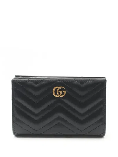 Pre-owned Gucci 2020s Chevron-quilted Bi-fold Wallet In Black