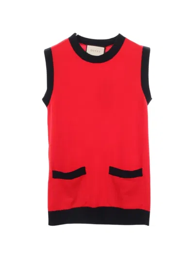 Pre-owned Gucci 2020s Contrast-trim Knitted Vest In Red