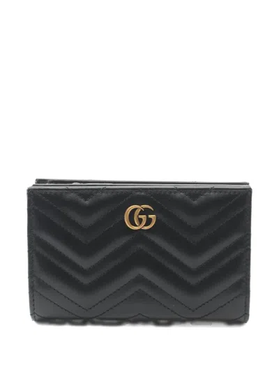 Pre-owned Gucci 2020s Double G Quilted Wallet In Black