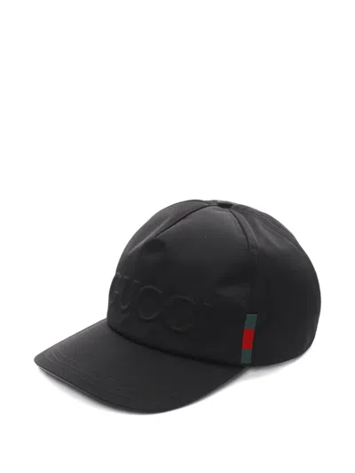 Pre-owned Gucci 2020s Embossed-logo Cap In Black