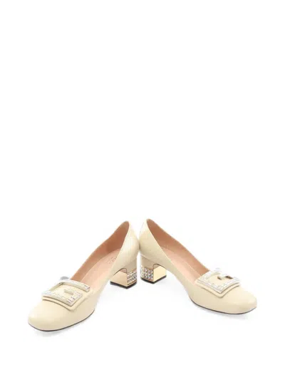Pre-owned Gucci 2020s G Logo Rhinestone Pumps In Neutrals