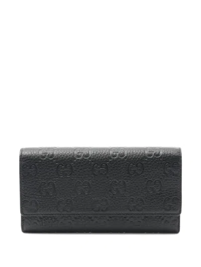 Pre-owned Gucci 2020s Gg Emblem Bi-fold Wallet In Black