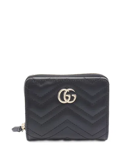 Pre-owned Gucci 1920s Gg Marmont Bi-fold Leather Wallet In Black