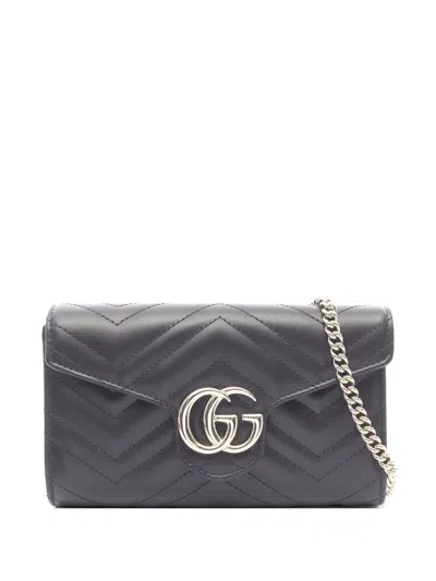 Pre-owned Gucci 2020s Gg Marmont Chain Cross Body Bag In Black