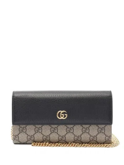 Pre-owned Gucci 2020s Gg Marmont Chain Wallet In Neutral