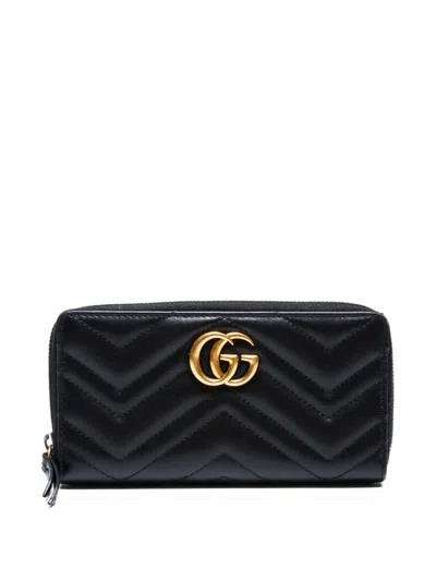 Pre-owned Gucci 2020s Gg Marmont Quilted Wallet In Black