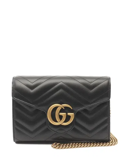 Pre-owned Gucci 2020s Gg Marmont Wallet On Chain In Black
