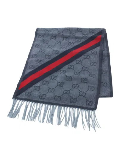 Pre-owned Gucci 2020s Gg Pattern Scarf In Blue