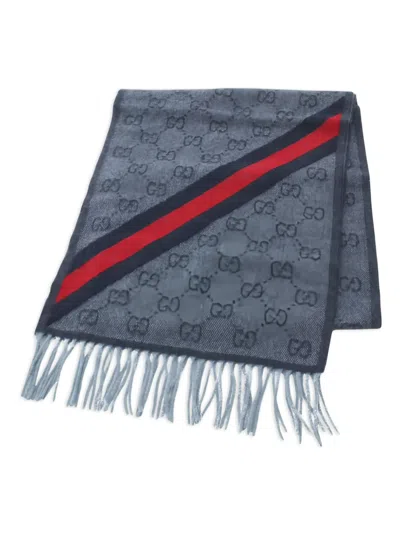 Pre-owned Gucci 2020s Gg Pattern Wool Scarf In Blue