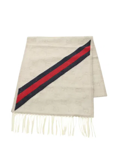 Pre-owned Gucci 2020s Gg Pattern Wool Scarf In Neutral