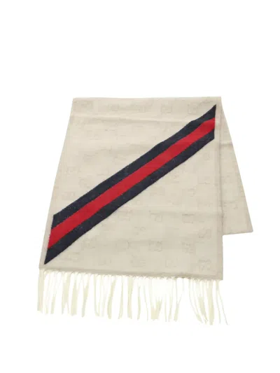 Pre-owned Gucci 2020s Gg Pattern Wool Scarf In Neutral
