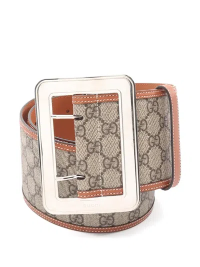 Pre-owned Gucci 2020s Gg Supreme Buckle Belt In Neutral