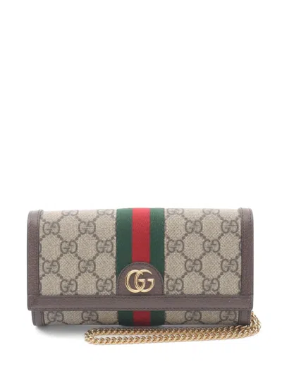 Pre-owned Gucci 2020s Gg Supreme Chain-strap Clutch Bag In Brown