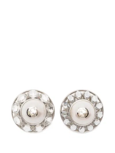 Pre-owned Gucci 2020s Interlocking G Crystal-embellished Earrings In Silver