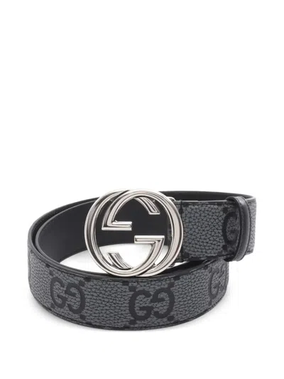 Pre-owned Gucci 2020s Interlocking G Leather Belt In Gray