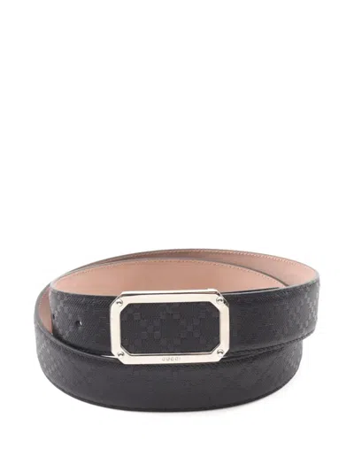 Pre-owned Gucci 2020s Leather Rectangle-buckle Belt In Black