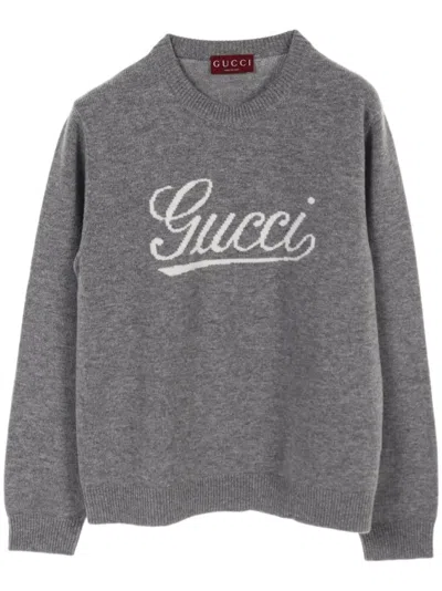 Pre-owned Gucci 2020s Logo-intarsia Sweater In Grey