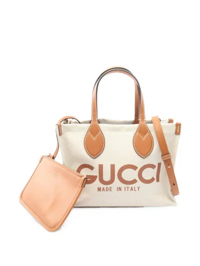 Pre-owned Gucci 2020s Logo-print Tote Bag In Neutrals