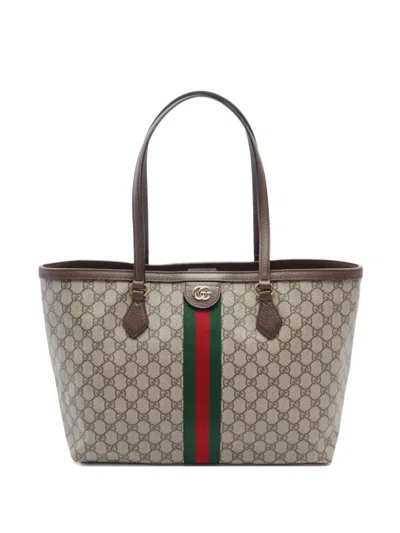Pre-owned Gucci 2020s Medium Gg Supreme Tote Bag In Brown