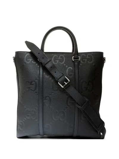 Pre-owned Gucci 2020s Medium Jumbo Gg Leather Tote Bag In Black