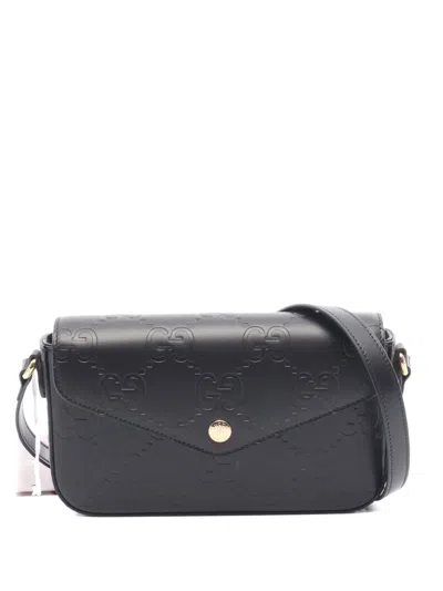 Pre-owned Gucci 2020s Mini Gg Embossed Shoulder Bag In Black
