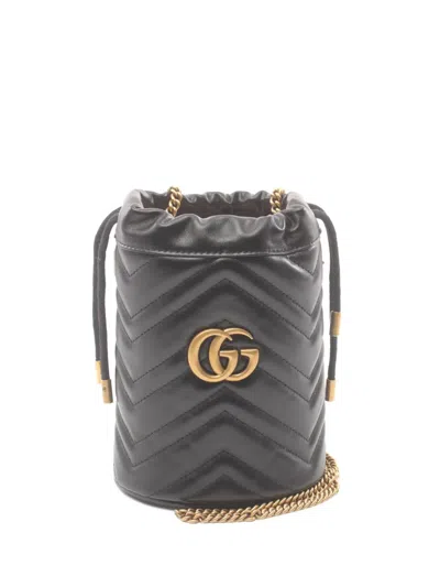 Pre-owned Gucci 2020s Mini Gg Marmont Bucket Bag In Black