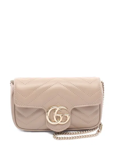 Pre-owned Gucci 2020s Mini Gg Marmont Shoulder Bag In Neutral