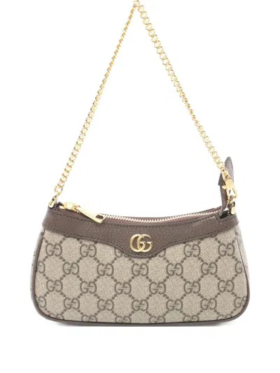 Pre-owned Gucci 2020s Mini Ophidia Gg Supreme Shoulder Bag In Gray
