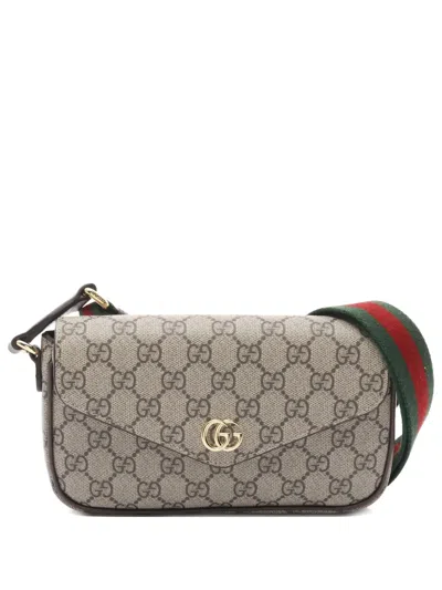 Pre-owned Gucci 2020s Mini Ophidia Gg Supreme Shoulder Bag In Neutral