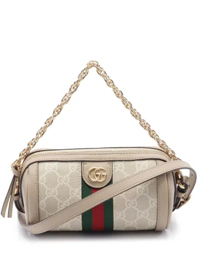 Pre-owned Gucci 2020s Mini Ophidia Two-way Bag In Neutrals