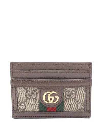 Pre-owned Gucci 2020s Ophidia Gg Supreme Card Case In Brown