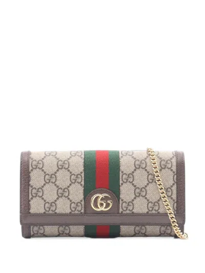 Pre-owned Gucci 2020s Ophidia Gg Supreme Chain Wallet In Neutrals