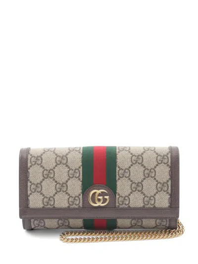 Pre-owned Gucci 2020s Ophidia Gg Supreme Chain-strap Wallet In Neutral