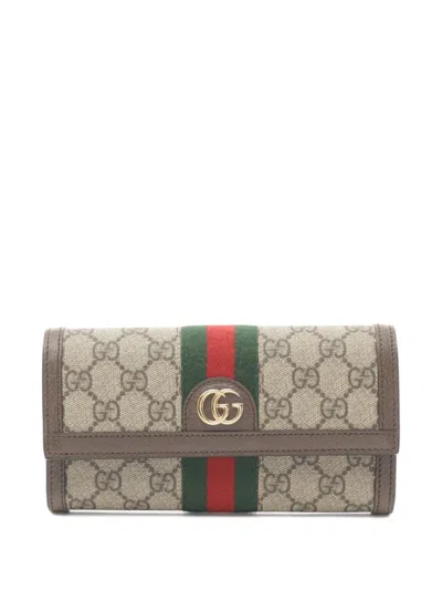 Pre-owned Gucci 2020s Ophidia Gg Supreme Continental Wallet In Brown