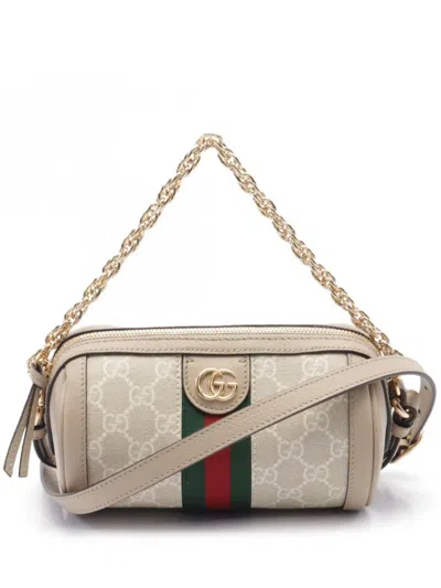 Pre-owned Gucci 2020s Ophidia Gg Supreme Shoulder Bag In Neutrals
