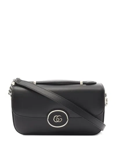 Pre-owned Gucci 2020s Petite Gg Leather Shoulder Bag In Black