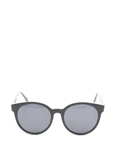 Pre-owned Gucci 2020s Round-frame Web Stripe Sunglasses In Black