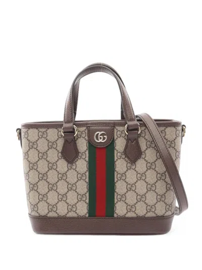 Pre-owned Gucci 2020s Small Ophidia Gg Supreme Tote Bag In Neutrals