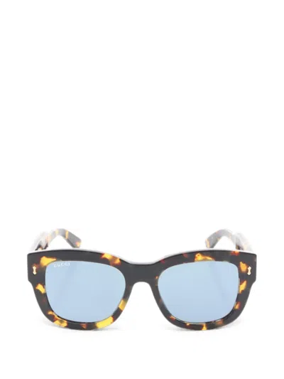 Pre-owned Gucci 2020s Tortoiseshell-effect Square-frame Sunglasses In Brown