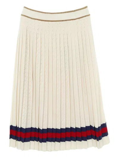 Pre-owned Gucci 2020s Web-detail Pleated Skirt In Neutral